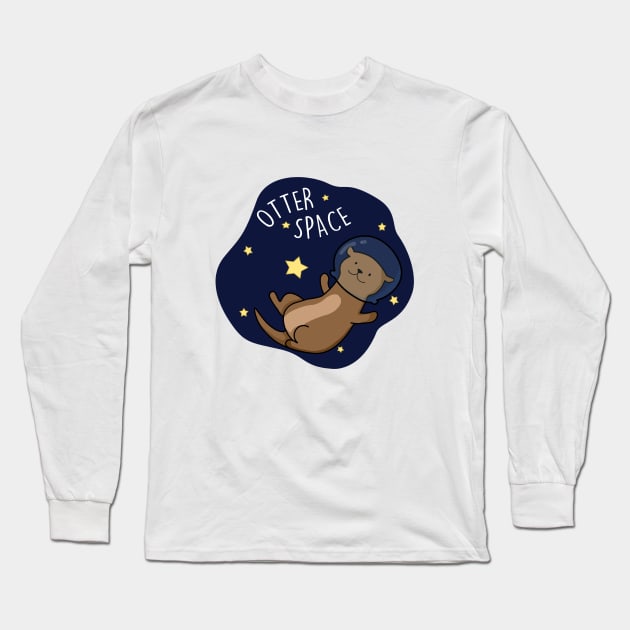 Otter Space Cute Astronaut Outer Space Otter Pun Long Sleeve T-Shirt by punnybone